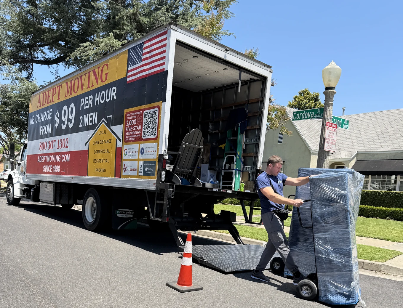 Adept Moving mover dolly wrapped furniture liftgate in Alhambra