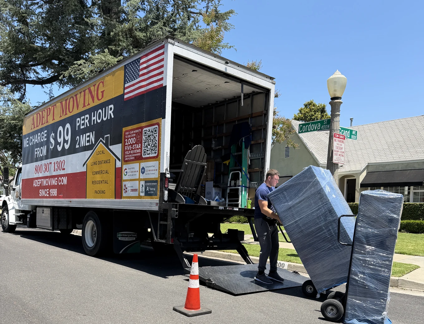 Adept Moving mover loading wrapped furniture dolly in Alhambra