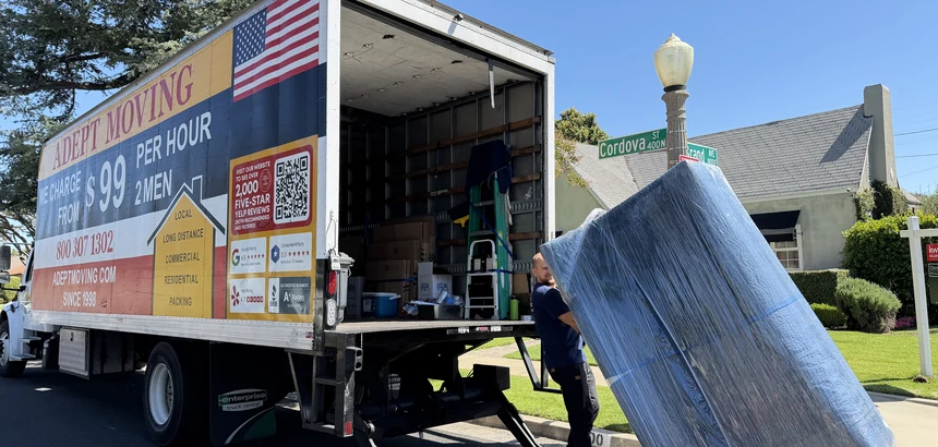 Adept Moving mover loading wrapped furniture open truck in Alhambra