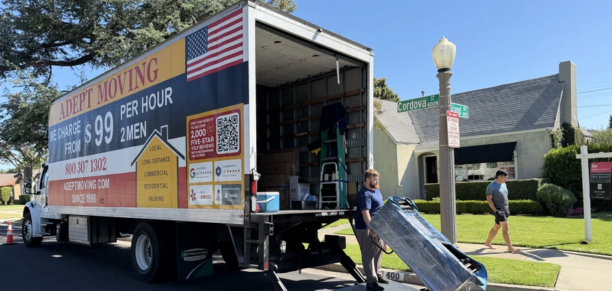 Adept Moving two movers dolly wrapped furniture truck in Alhambra