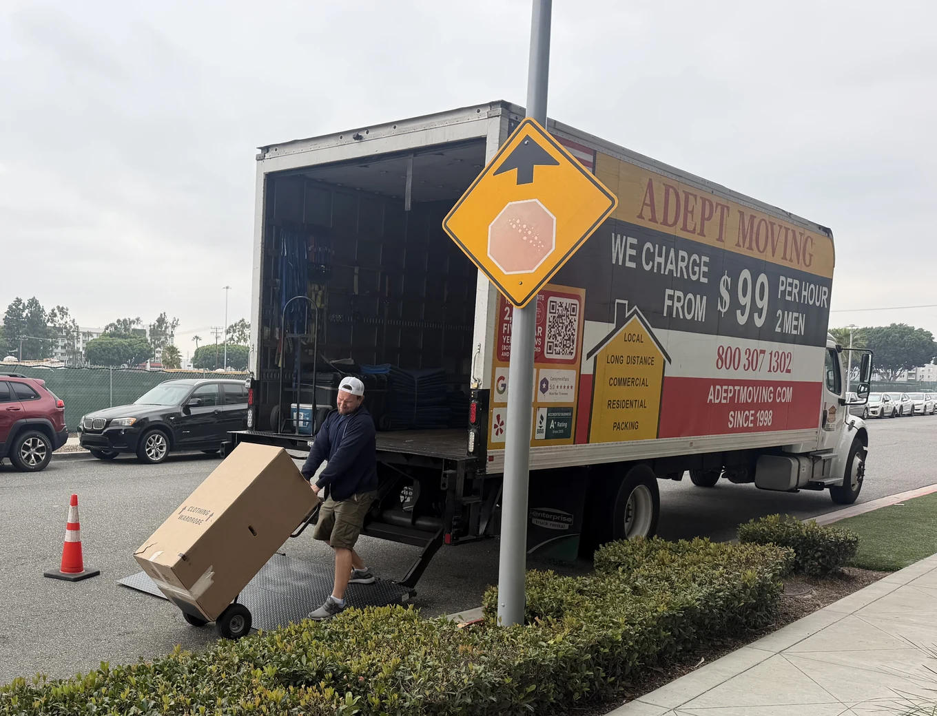 Adept Moving truck on East Orangewood Avenue in Anaheim, 92806