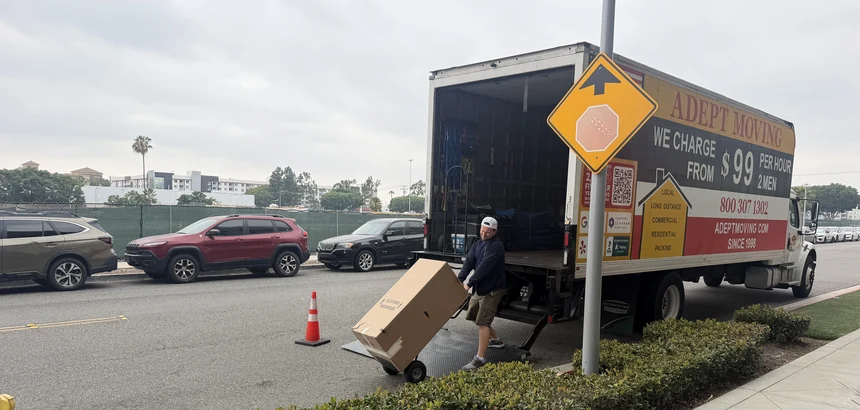 Adept Moving truck on East Orangewood Avenue in Anaheim, 92806