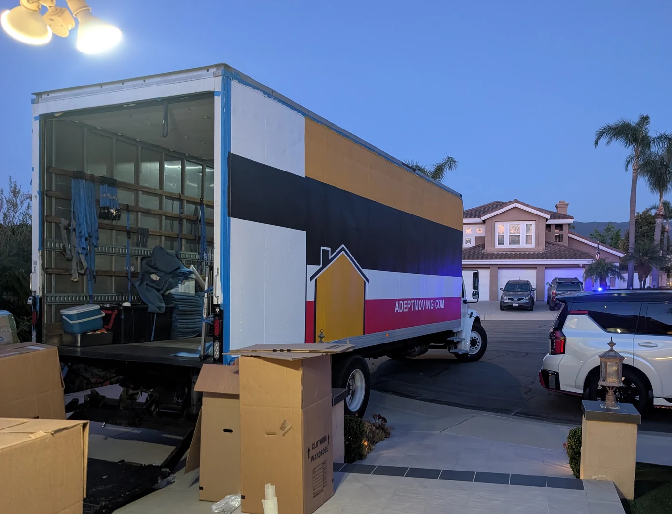 Adept Moving truck on South Eveningsong Lane in Anaheim, 92808
