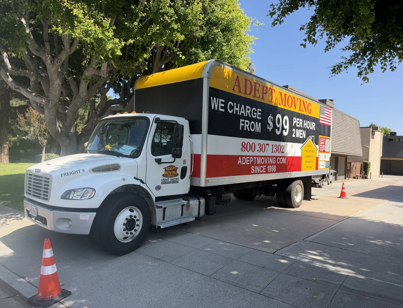 Adept Moving branded moving truck front in Arcadia