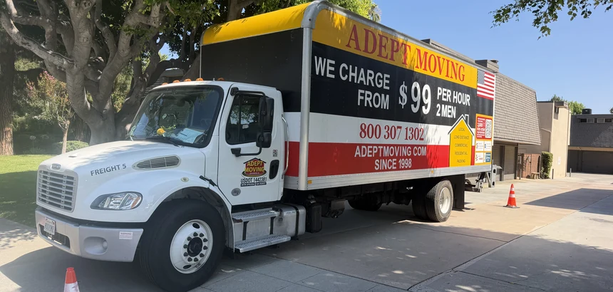 Adept Moving branded moving truck front in Arcadia