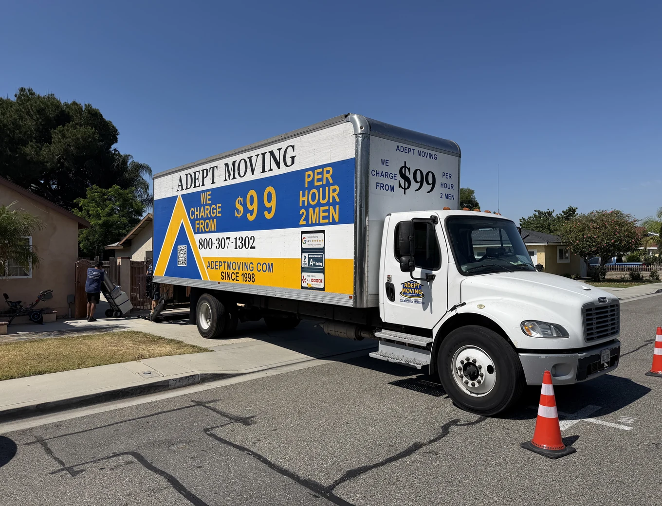 Adept Moving truck on Pinchot Court in Buena Park, 90621