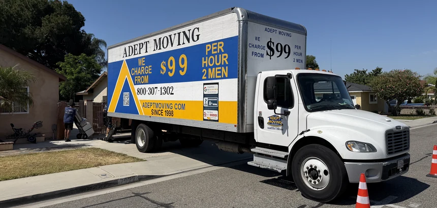 Adept Moving truck on Pinchot Court in Buena Park, 90621