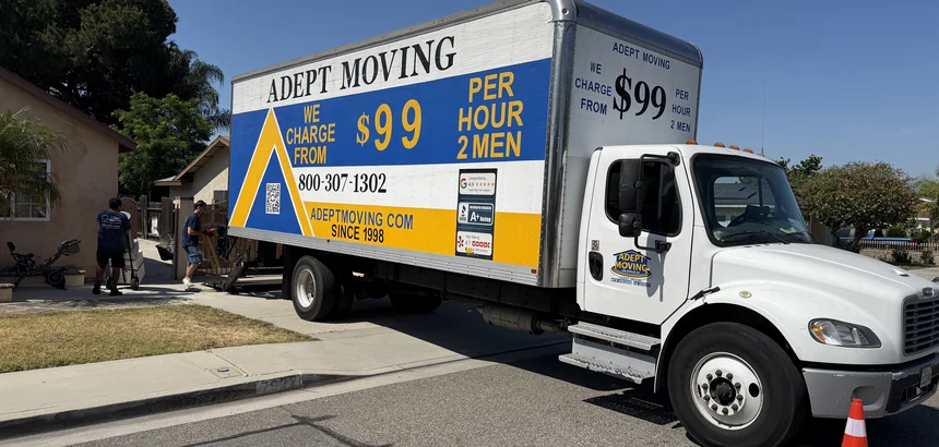 Adept Moving truck on Pinchot Court in Buena Park, 90621