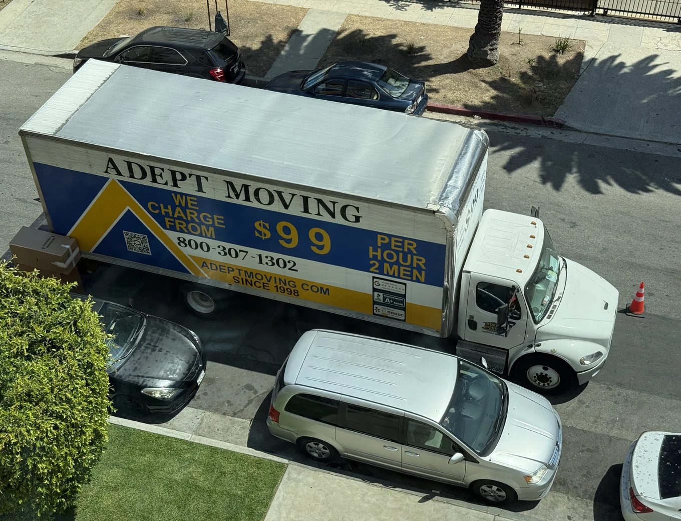 Adept Moving adept branded moving truck parked in Rancho Palos Verdes