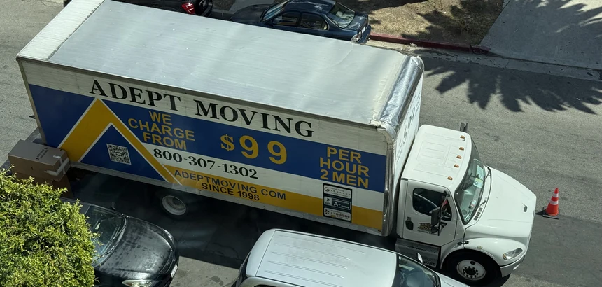 Adept Moving adept branded moving truck parked in Rancho Palos Verdes