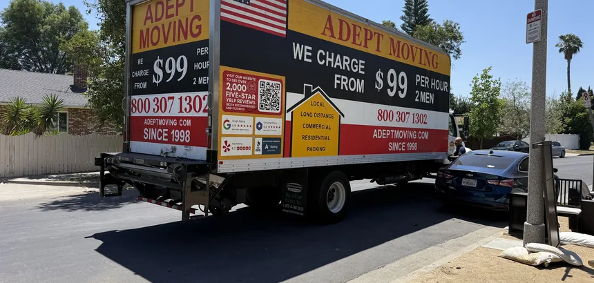 Adept Moving truck on a residential street in Sherman Oaks, 91403