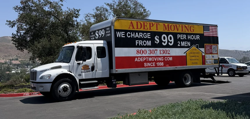 Adept Moving $99 per hour two men branded truck side in Thousand Oaks