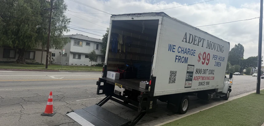 Adept Moving truck on Victory Boulevard in Van Nuys, 91401