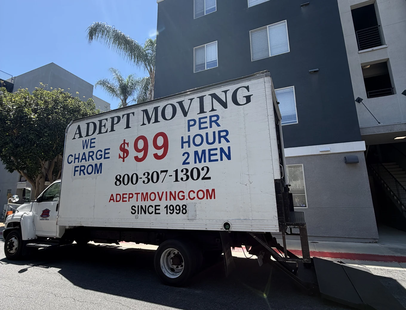 Adept Moving moving truck at apartment in Woodland Hills