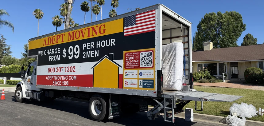 Adept Moving open moving truck liftgate in Woodland Hills